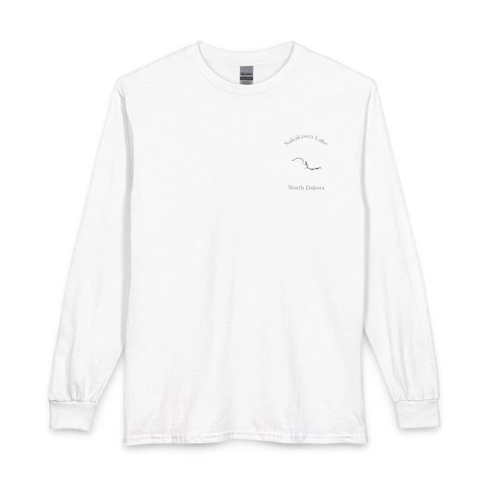 North  Dakota  Sakakawea  Lake  Long  Sleeve  Fishing  T-shirt  front  position  view  from  front  white.webp