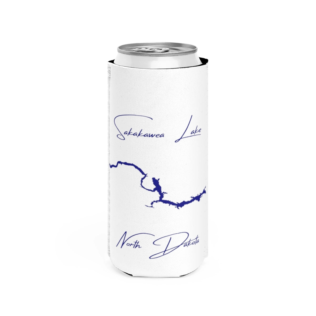 North  Dakota  Sakakawea  Lake  Slim  Can  Koozie  front  position  view  from  front  white.webp
