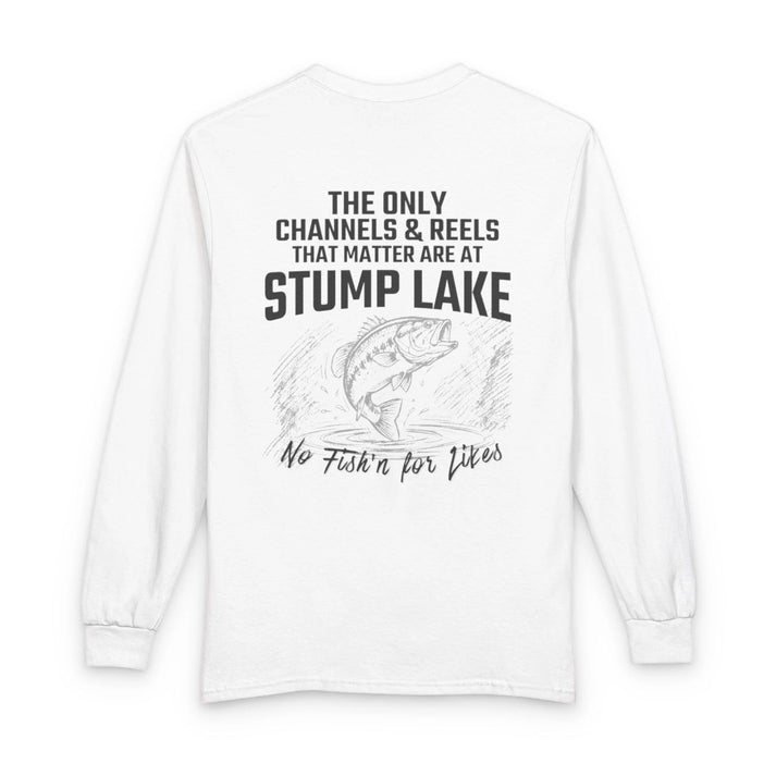 North  Dakota  Stump  Lake  Long  Sleeve  Fishing  T-shirt  back  position  view  from  back  white.webp