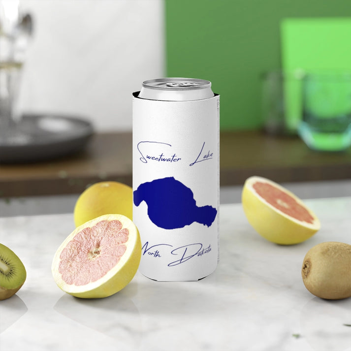 North  Dakota  Sweetwater  Lake  Slim  Can  Koozie  front  position  view  from  context-2  white.webp