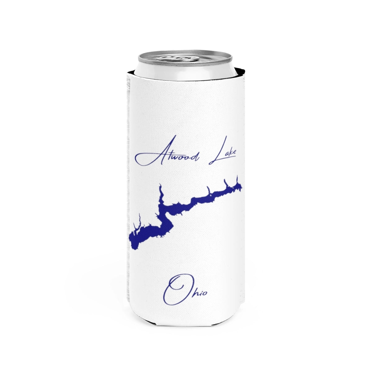 Ohio  Atwood  Lake  Slim  Can  Koozie  front  position  view  from  front  white.webp