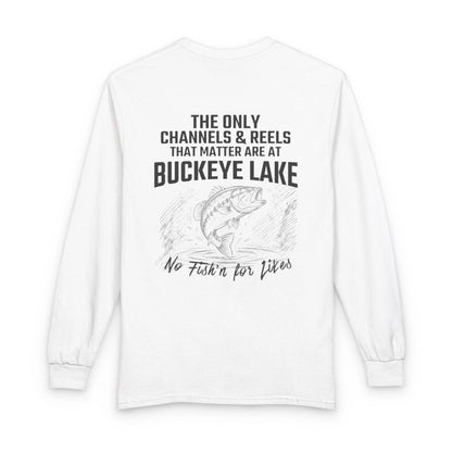 Ohio  Buckeye  Lake  Long  Sleeve  Fishing  T-shirt  back  position  view  from  back  white.webp