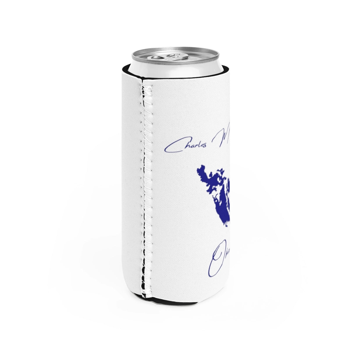 Ohio  Charles  Mill  Lake  Slim  Can  Koozie  all  position  view  from  right  white.webp
