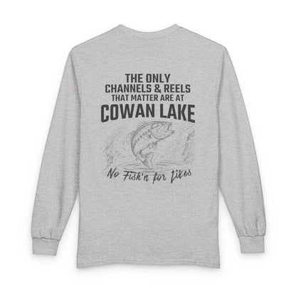 Ohio  Cowan  Lake  Long  Sleeve  Fishing  T-shirt  back  position  view  from  back  sport  grey.webp