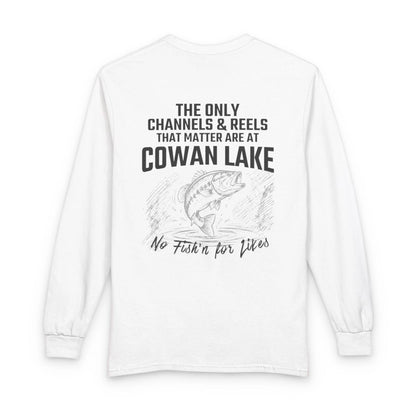 Ohio  Cowan  Lake  Long  Sleeve  Fishing  T-shirt  back  position  view  from  back  white.webp