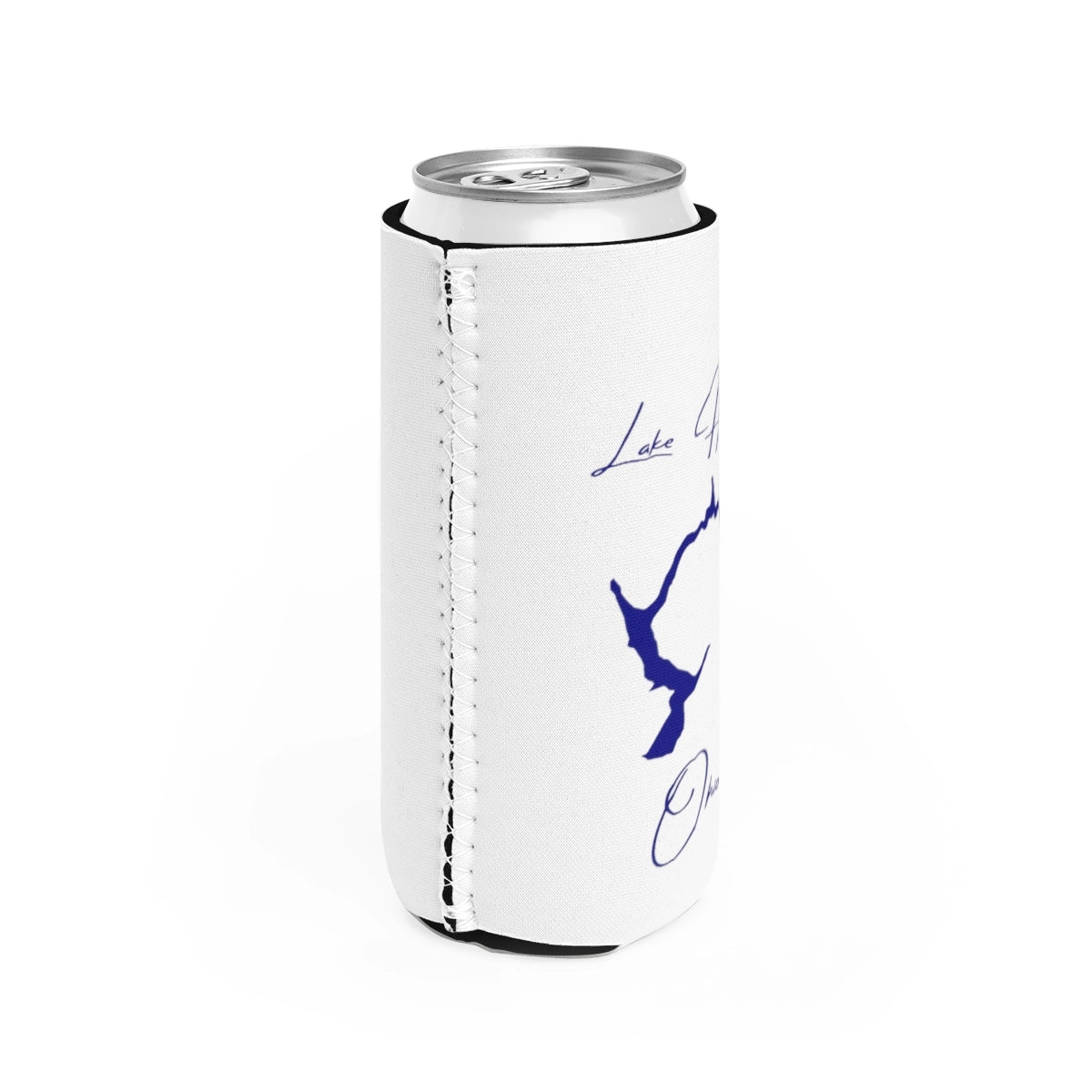Ohio  Lake  Hope  Slim  Can  Koozie  all  position  view  from  right  white.webp