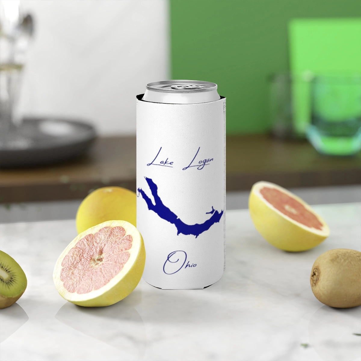 Ohio  Lake  Logan  Slim  Can  Koozie  front  position  view  from  context-2  white.webp