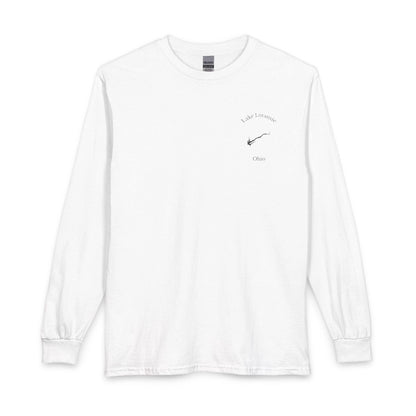 Ohio  Lake  Loramie  Long  Sleeve  Fishing  T-shirt  front  position  view  from  front  white.webp