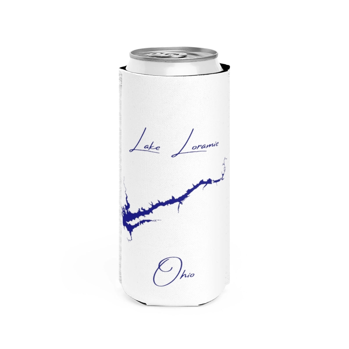 Ohio  Lake  Loramie  Slim  Can  Koozie  front  position  view  from  front  white.webp