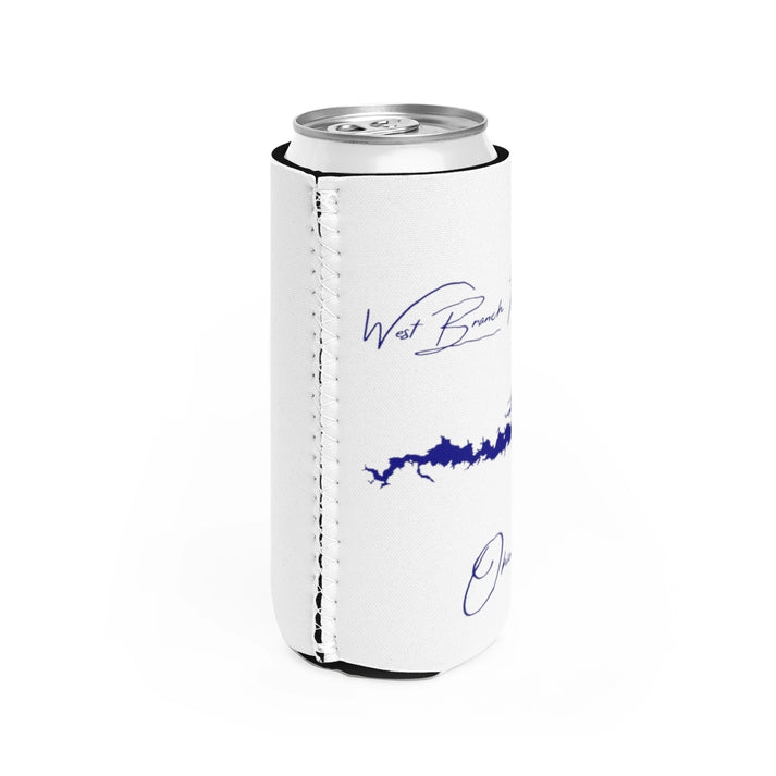 Ohio  West  Branch  Reservoir  Slim  Can  Koozie  all  position  view  from  right  white.webp
