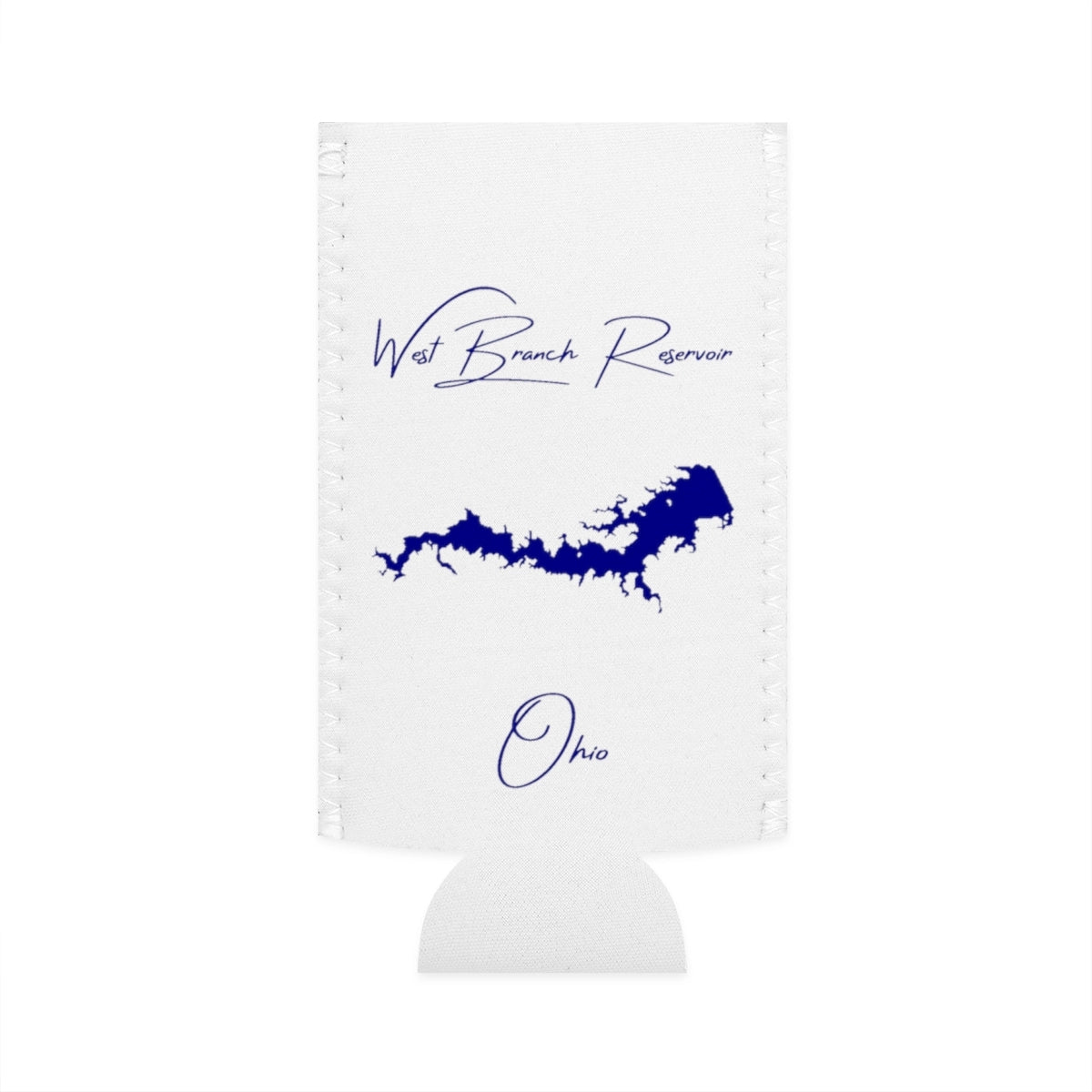 Ohio  West  Branch  Reservoir  Slim  Can  Koozie  front  position  view  from  flat-front  white.webp