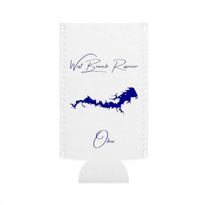 Ohio  West  Branch  Reservoir  Slim  Can  Koozie  front  position  view  from  flat-front  white.webp