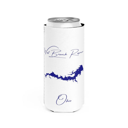 Ohio  West  Branch  Reservoir  Slim  Can  Koozie  front  position  view  from  front  white.webp