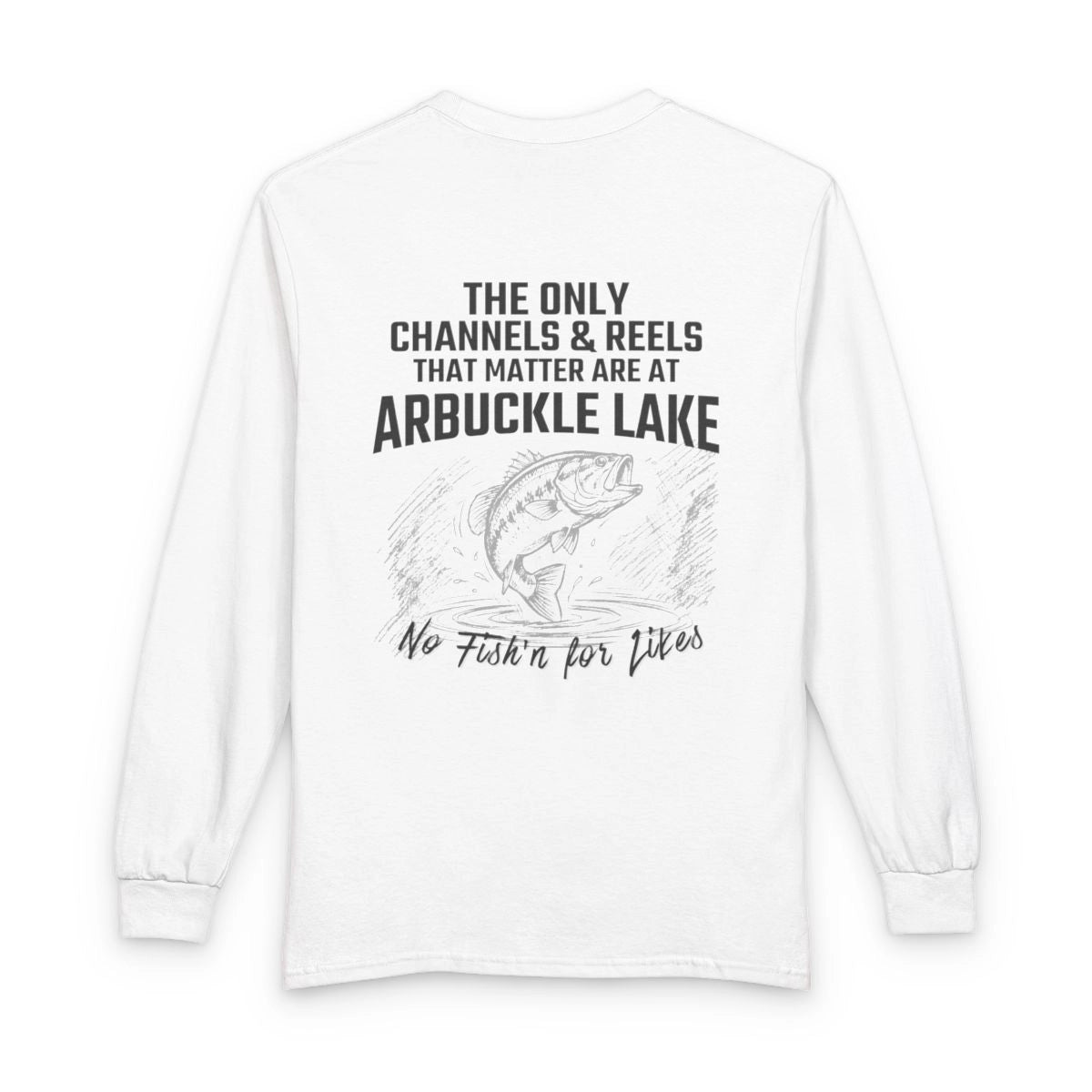 Oklahoma  Arbuckle  Lake  Long  Sleeve  Fishing  T-shirt  back  position  view  from  back  white.webp