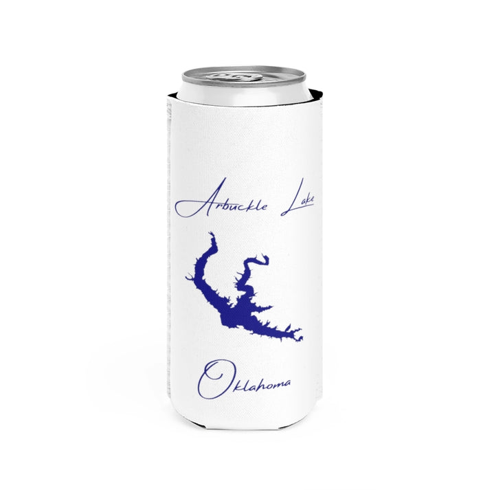 Oklahoma  Arbuckle  Lake  Slim  Can  Koozie  front  position  view  from  front  white.webp