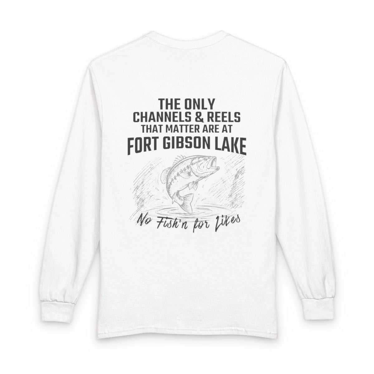 Oklahoma  Fort  Gibson  Lake  Long  Sleeve  Fishing  T-shirt  back  position  view  from  back  white.webp