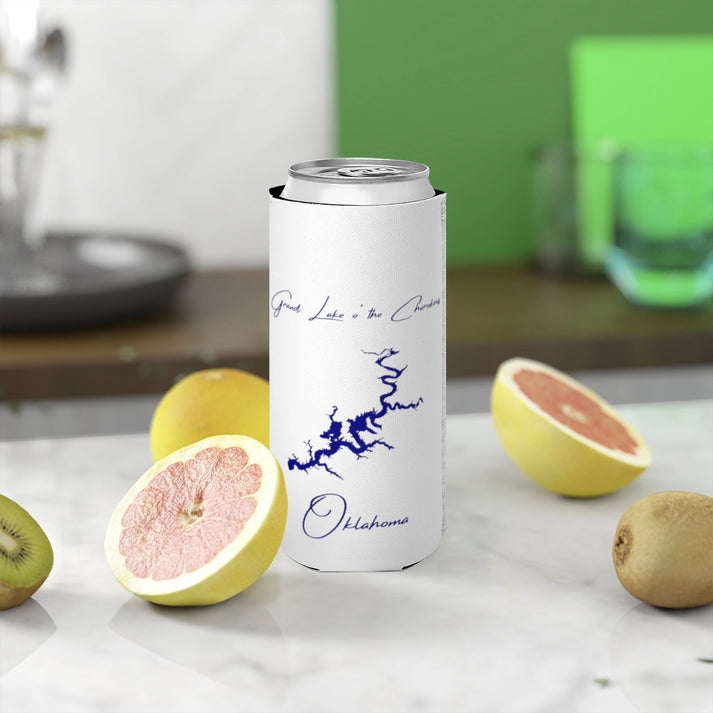 Oklahoma  Grand  Lake  o'  the  Cherokees  Slim  Can  Koozie  front  position  view  from  context-2  white.webp