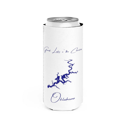Oklahoma  Grand  Lake  o'  the  Cherokees  Slim  Can  Koozie  front  position  view  from  front  white.webp