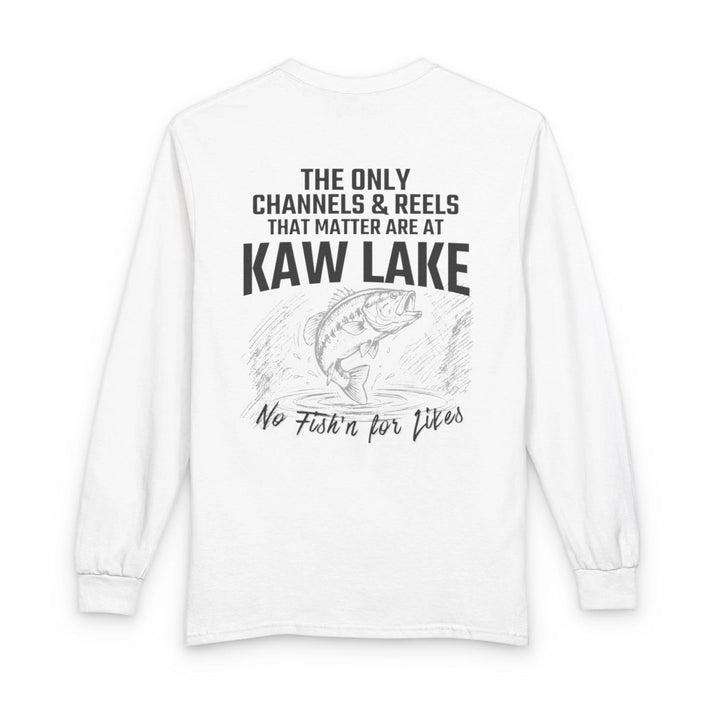 Oklahoma  Kaw  Lake  Long  Sleeve  Fishing  T-shirt  back  position  view  from  back  white.webp