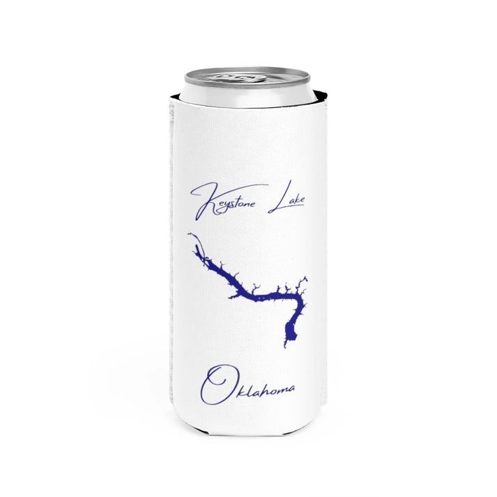 Oklahoma  Keystone  Lake  Slim  Can  Koozie  front  position  view  from  front  white.webp