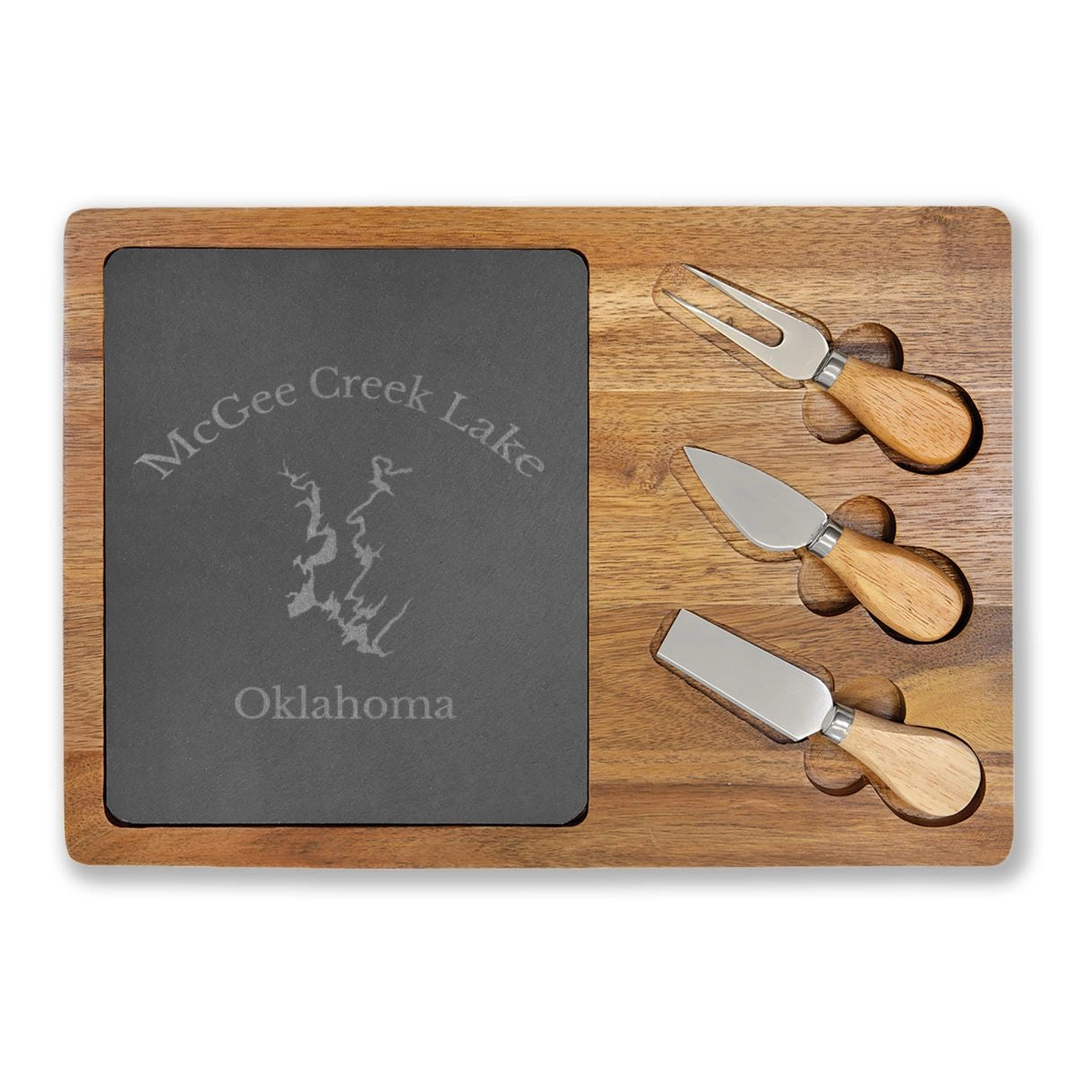 Oklahoma  McGee  Creek  Lake  Engraved  Charcuterie  Board  other  position  view  from  front  13  3  4  x  9  3  4.webp