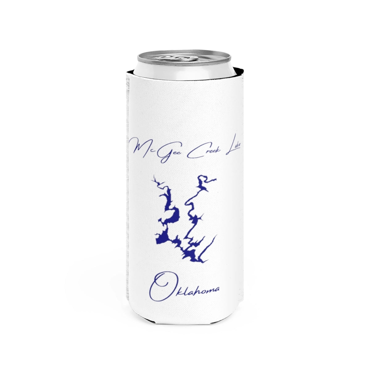 Oklahoma  McGee  Creek  Lake  Slim  Can  Koozie  front  position  view  from  front  white.webp
