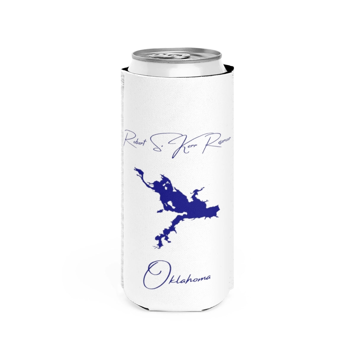 Oklahoma  Robert  S.  Kerr  Reservoir  Slim  Can  Koozie  front  position  view  from  front  white.webp