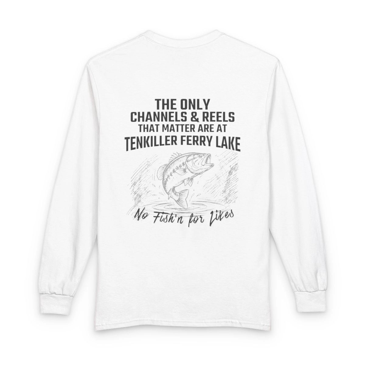 Oklahoma  Tenkiller  Ferry  Lake  Long  Sleeve  Fishing  T-shirt  back  position  view  from  back  white.webp