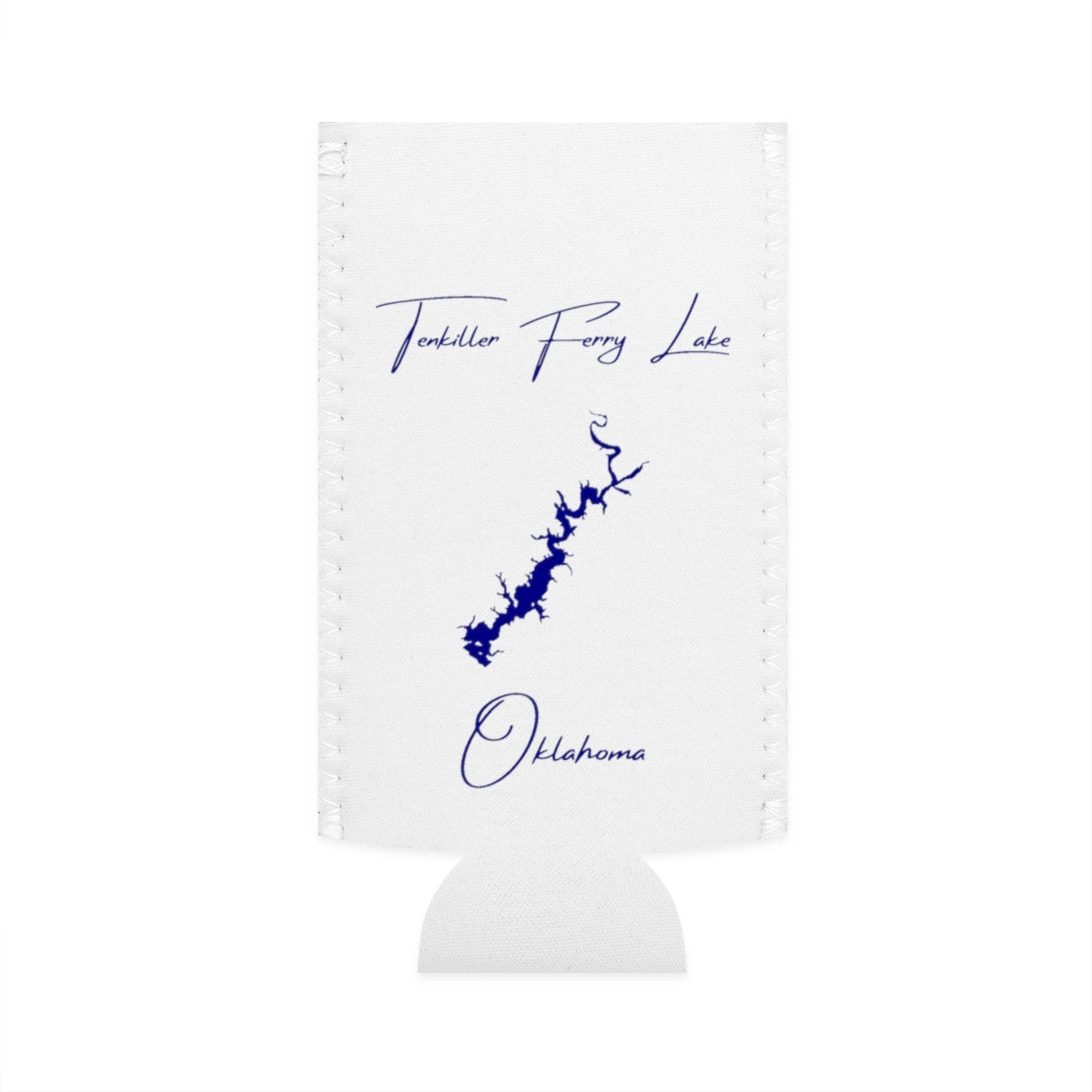 Oklahoma  Tenkiller  Ferry  Lake  Slim  Can  Koozie  front  position  view  from  flat-front  white.webp