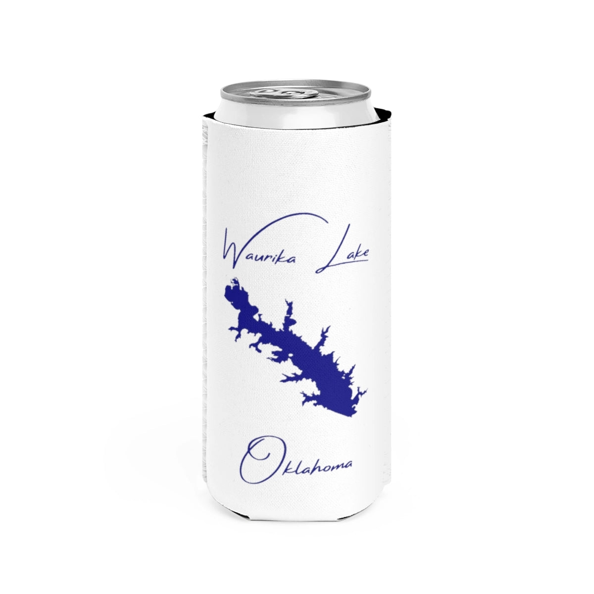 Oklahoma  Waurika  Lake  Slim  Can  Koozie  front  position  view  from  front  white.webp