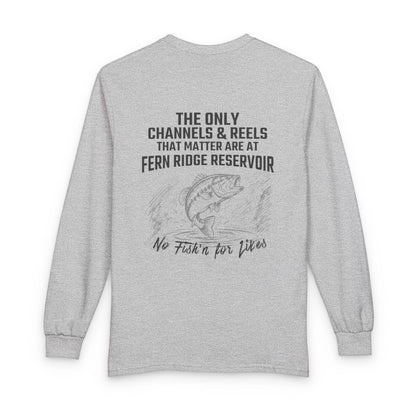 Oregon  Fern  Ridge  Reservoir  Long  Sleeve  Fishing  T-shirt  back  position  view  from  back  sport  grey.webp