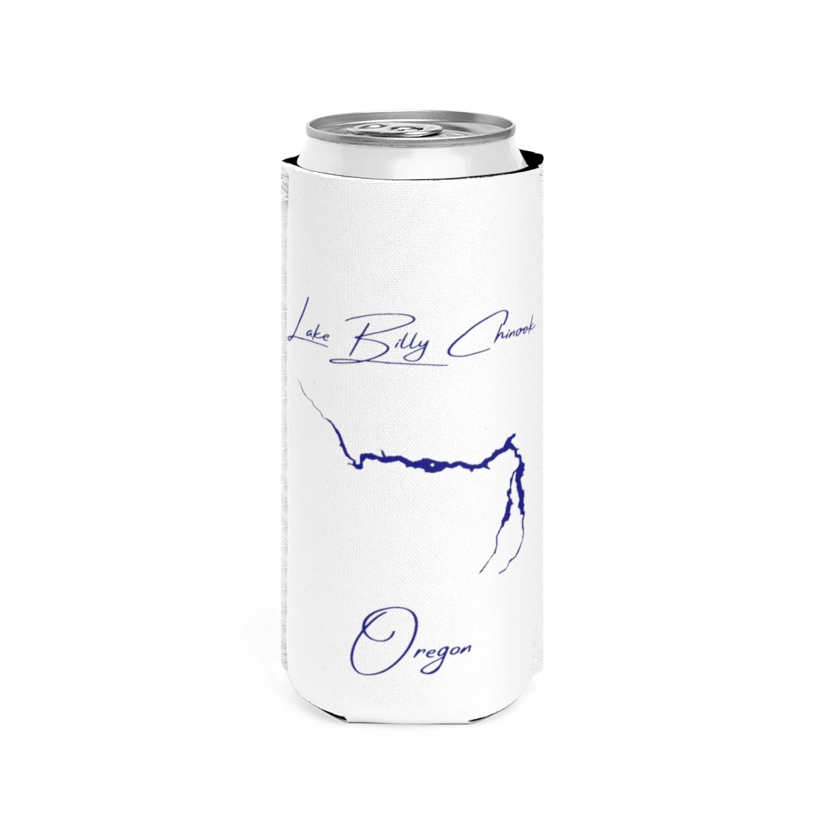 Oregon  Lake  Billy  Chinook  Slim  Can  Koozie  front  position  view  from  front  white.webp