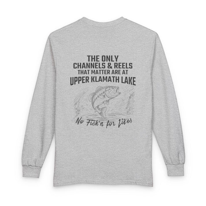 Oregon  Upper  Klamath  Lake  Long  Sleeve  Fishing  T-shirt  back  position  view  from  back  sport  grey.webp
