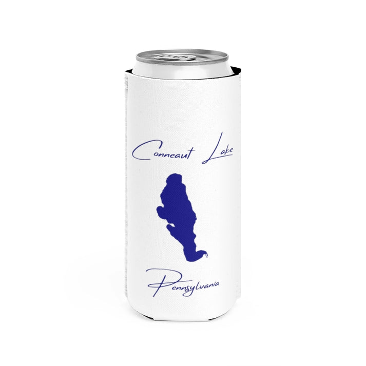 Pennsylvania  Conneaut  Lake  Slim  Can  Koozie  front  position  view  from  front  white.webp