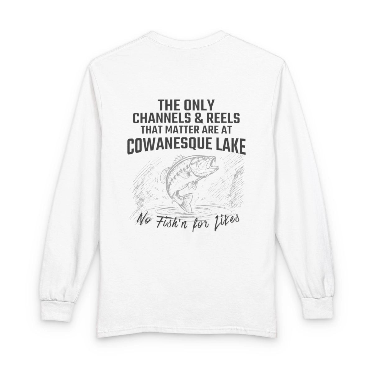 Pennsylvania  Cowanesque  Lake  Long  Sleeve  Fishing  T-shirt  back  position  view  from  back  white.webp