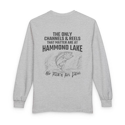 Pennsylvania  Hammond  Lake  Long  Sleeve  Fishing  T-shirt  back  position  view  from  back  sport  grey.webp