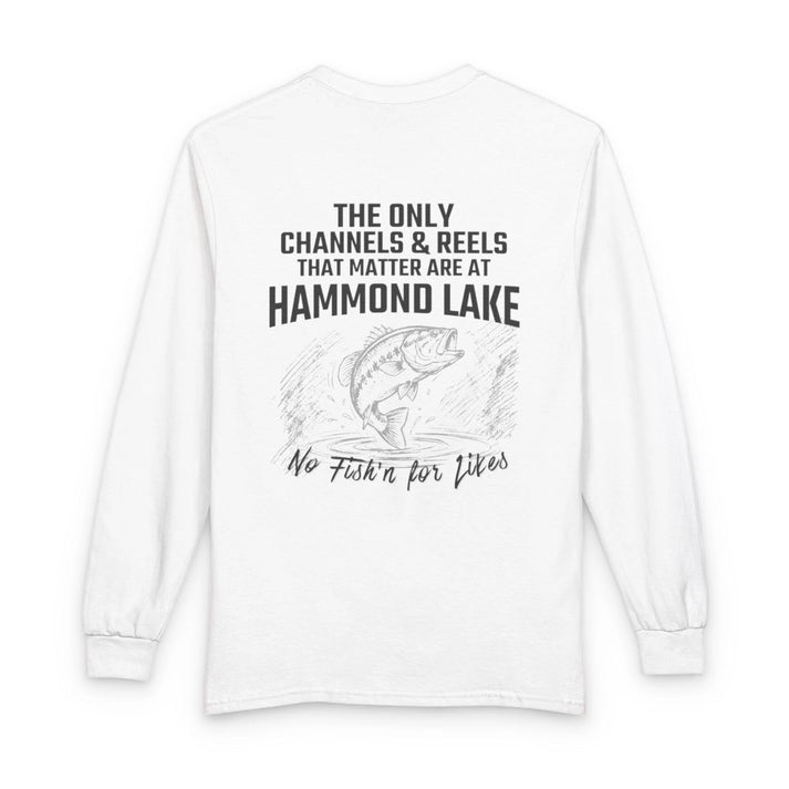 Pennsylvania  Hammond  Lake  Long  Sleeve  Fishing  T-shirt  back  position  view  from  back  white.webp