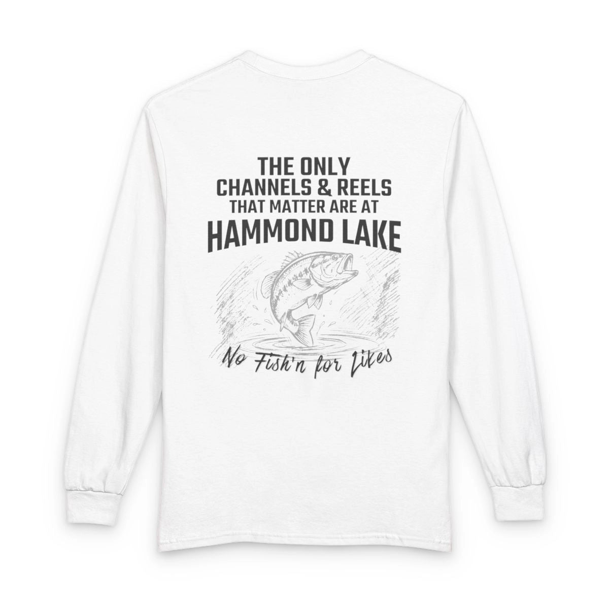 Pennsylvania  Hammond  Lake  Long  Sleeve  Fishing  T-shirt  back  position  view  from  back  white.webp