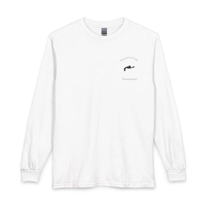 Pennsylvania  Hammond  Lake  Long  Sleeve  Fishing  T-shirt  front  position  view  from  front  white.webp