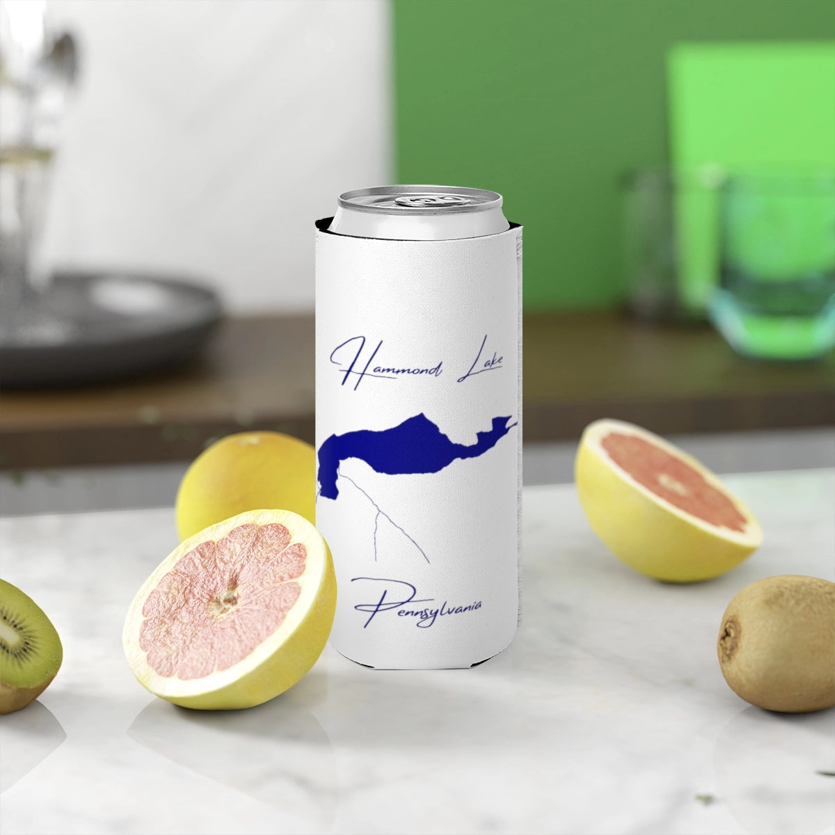 Pennsylvania  Hammond  Lake  Slim  Can  Koozie  front  position  view  from  context-2  white.webp