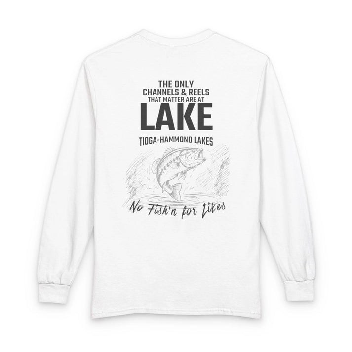 Pennsylvania  Tioga-Hammond  Lakes  Long  Sleeve  Fishing  T-shirt  back  position  view  from  back  white.webp