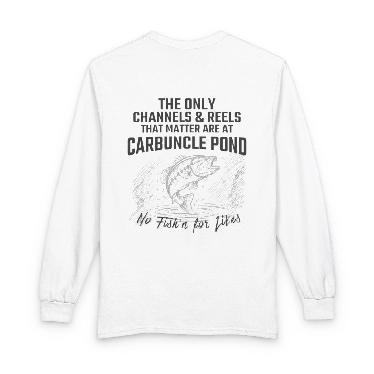 Rhode  Island  Carbuncle  Pond  Long  Sleeve  Fishing  T-shirt  back  position  view  from  back  white.webp