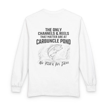 Rhode  Island  Carbuncle  Pond  Long  Sleeve  Fishing  T-shirt  back  position  view  from  back  white.webp