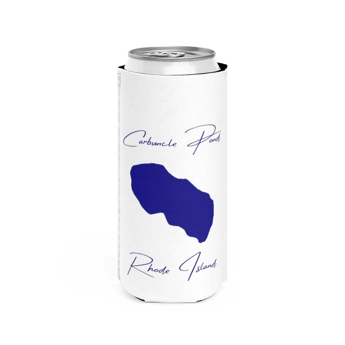 Rhode  Island  Carbuncle  Pond  Slim  Can  Koozie  front  position  view  from  front  white.webp