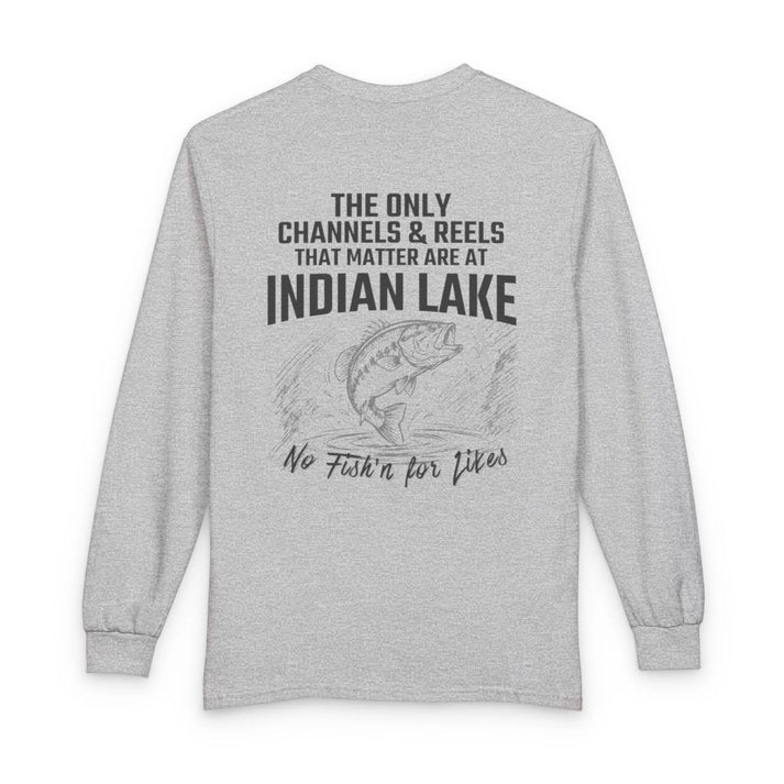 Rhode  Island  Indian  Lake  Long  Sleeve  Fishing  T-shirt  back  position  view  from  back  sport  grey.webp
