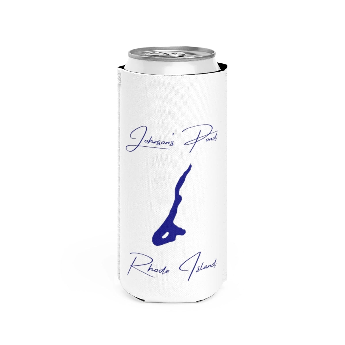 Rhode  Island  Johnson's  Pond  Slim  Can  Koozie  front  position  view  from  front  white.webp