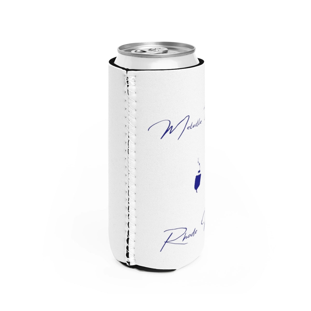 Rhode  Island  Melville  Ponds  Slim  Can  Koozie  all  position  view  from  right  white.webp