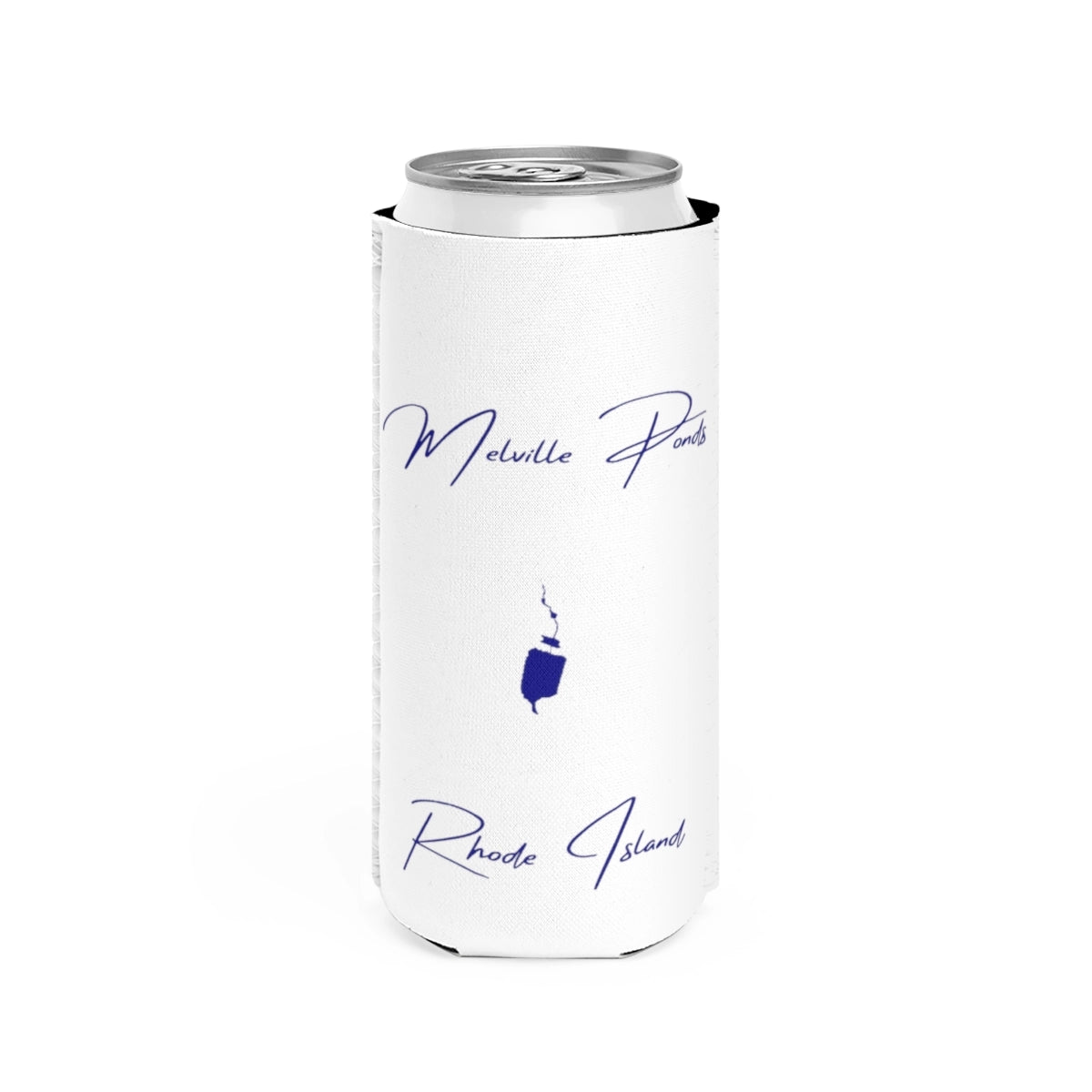 Rhode  Island  Melville  Ponds  Slim  Can  Koozie  front  position  view  from  front  white.webp