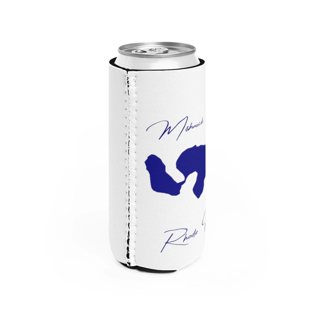 Rhode  Island  Mishnock  Pond  Slim  Can  Koozie  all  position  view  from  right  white.webp