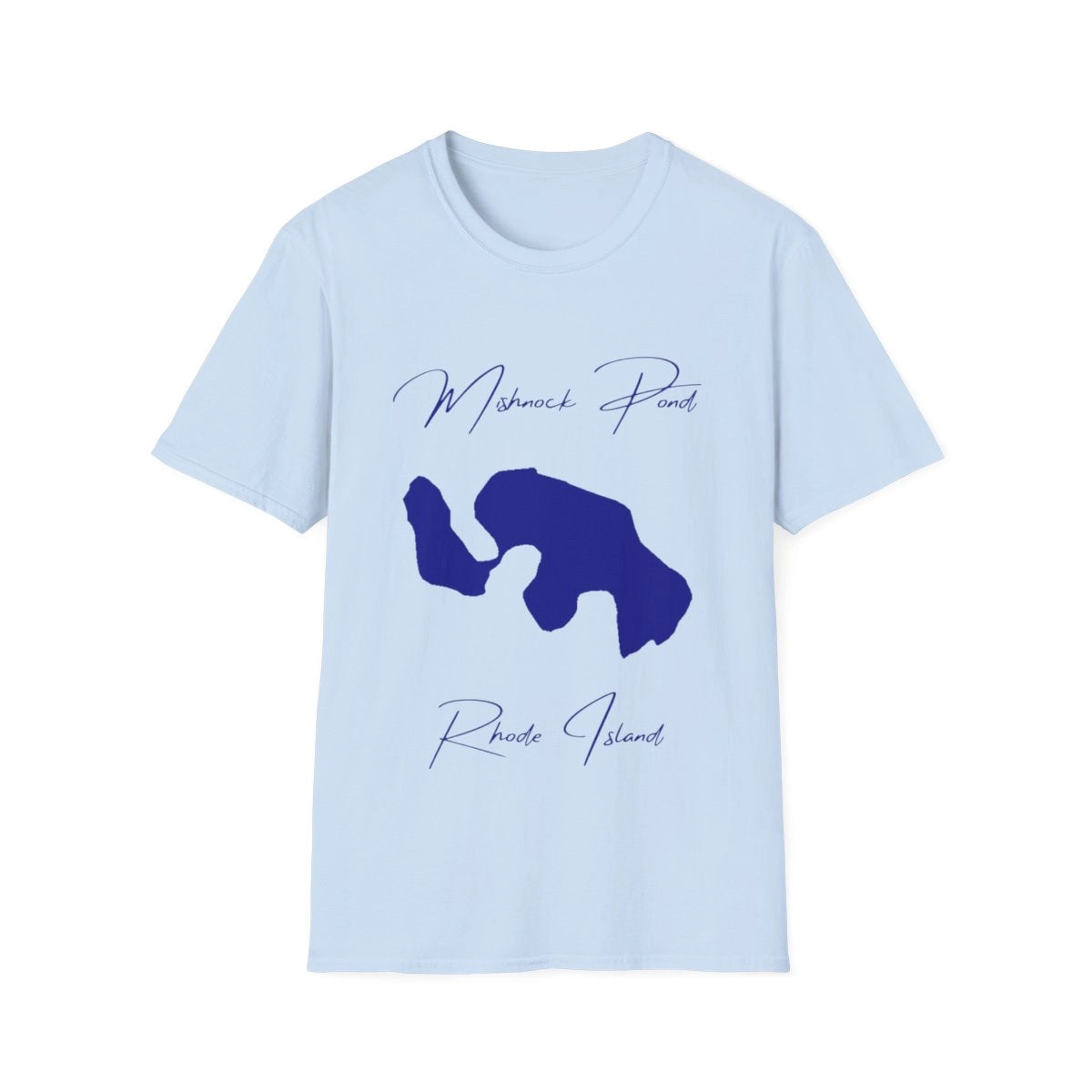 Rhode  Island  Mishnock  Pond  T-shirt  front  position  view  from  front  light  blue.webp